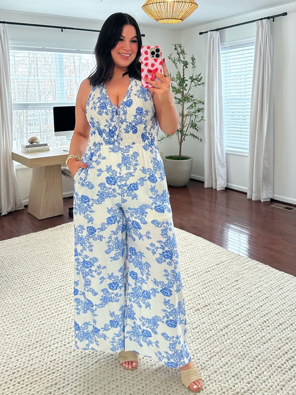 Baltic Born White Jumpsuit with Blue Floral Print